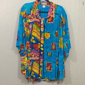 BOP by We be Bop Vegetable Stand Print & Beaded Button Front Blouse size 4X